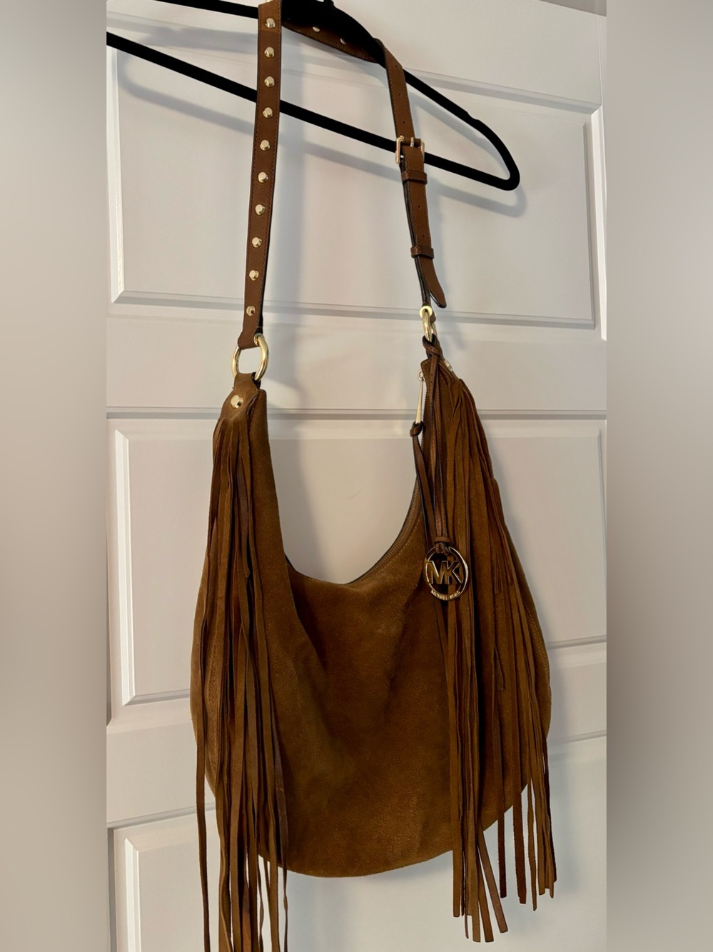 Michael Kors Brown Suede Rhea Slouchy Fringe Shoulder Bag